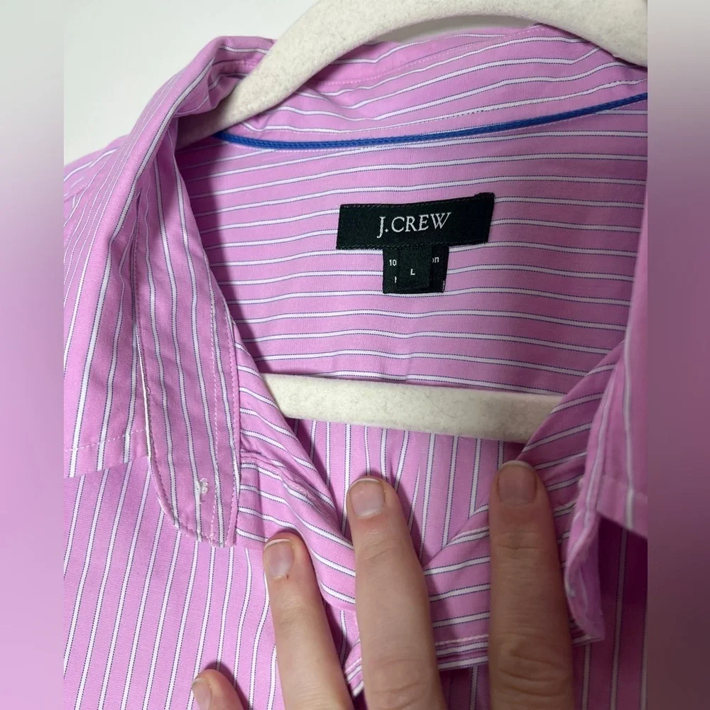 J. Crew Casual Pinstripe Pink Button Down 100% Cotton Sz L